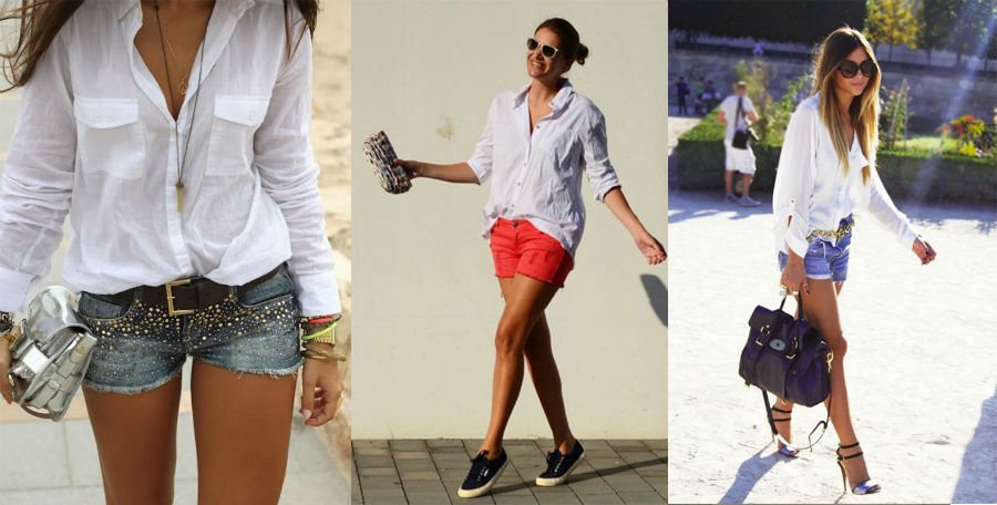 short jeans e camisa branca